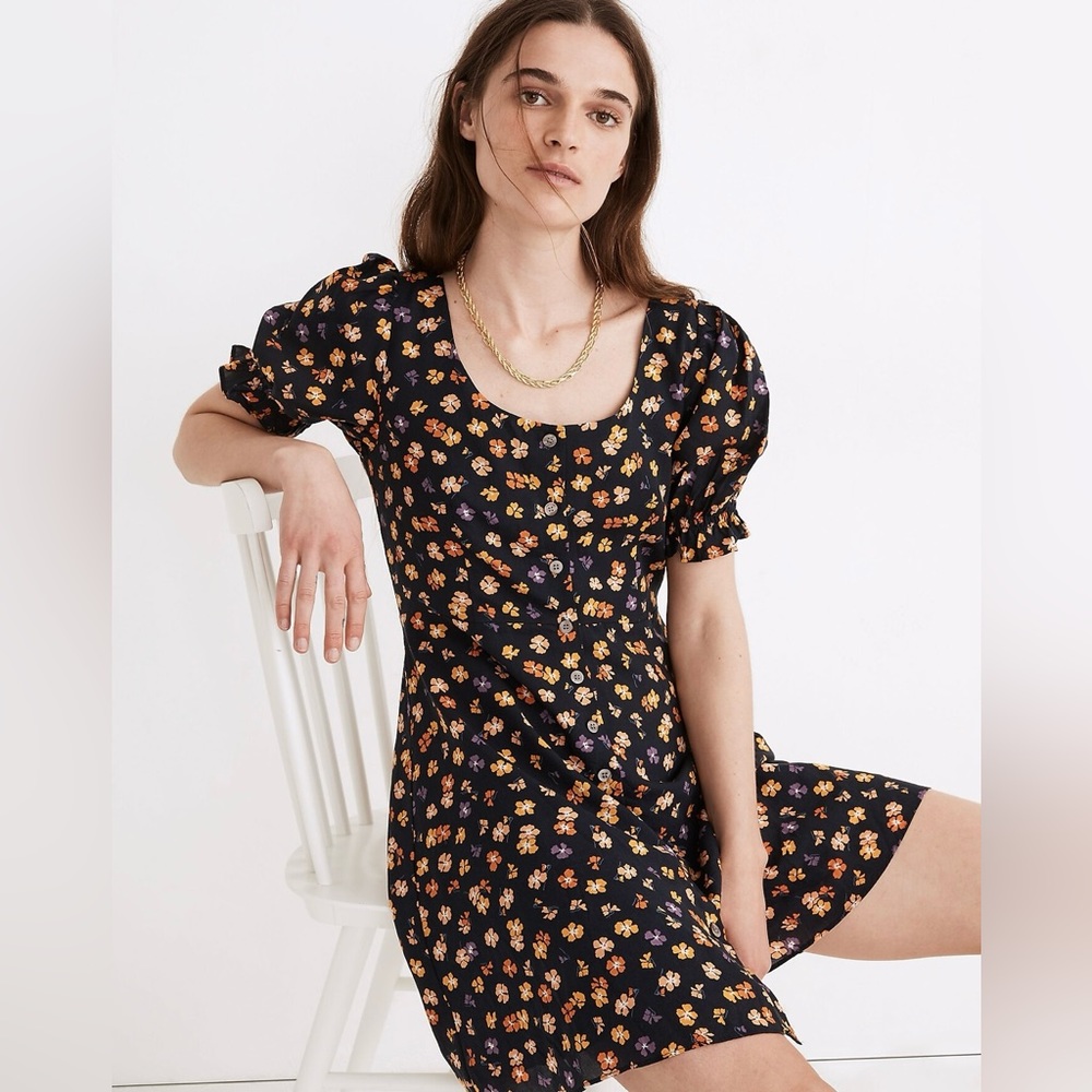NWT Madewell Smock-Sleeve Dress in Dark Blue size 8